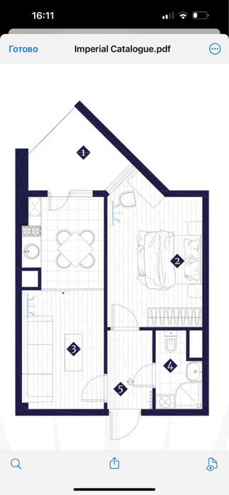 ЖК Imperial Club City , 2-комнатная евродвушка. 40м2.
