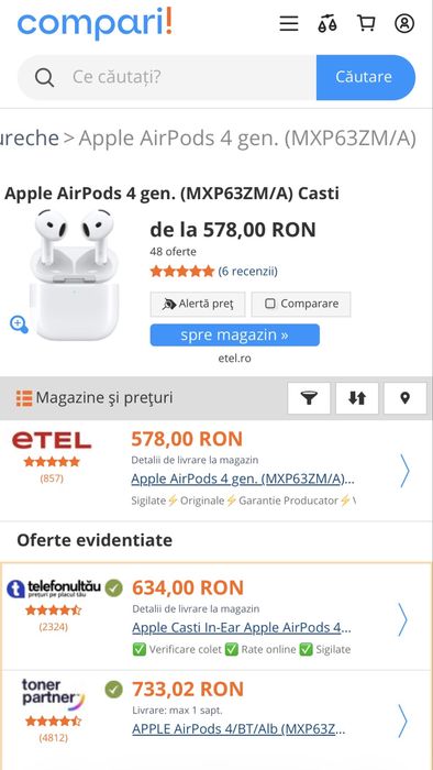 MDM vinde: Casti Airpods 4, White.