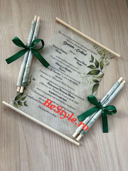 Invitatie nunta 2025 rulata din calc si funda satin