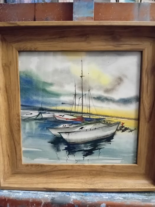 Картина "Яхты" 32х32 акварель