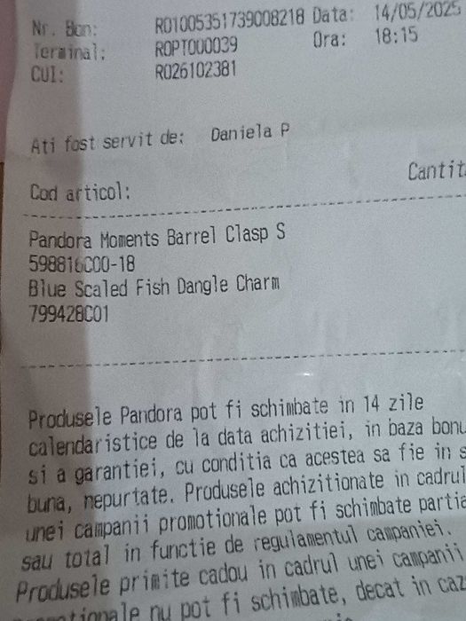 Brătara argint, Pandora, cu talisman în forma de pește