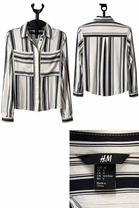 Camasa dama H&M marime 36 alb cu dungi negre eleganta