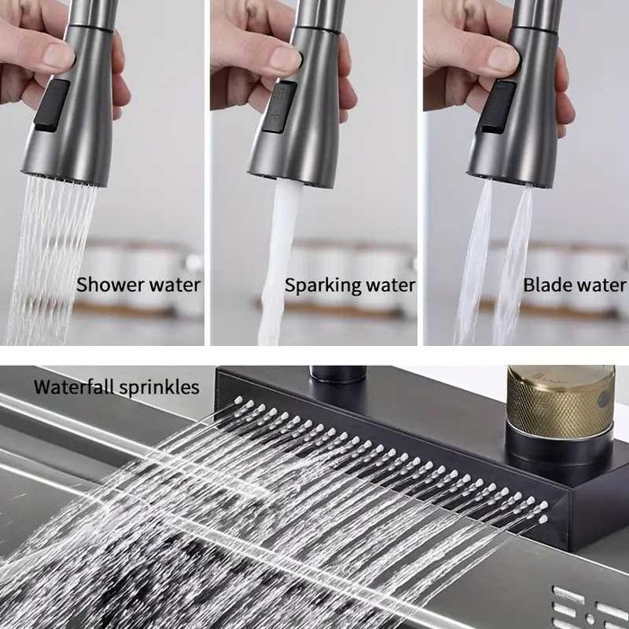 Мултифункционален смесител за кухня с функция водопад изтеглящ се