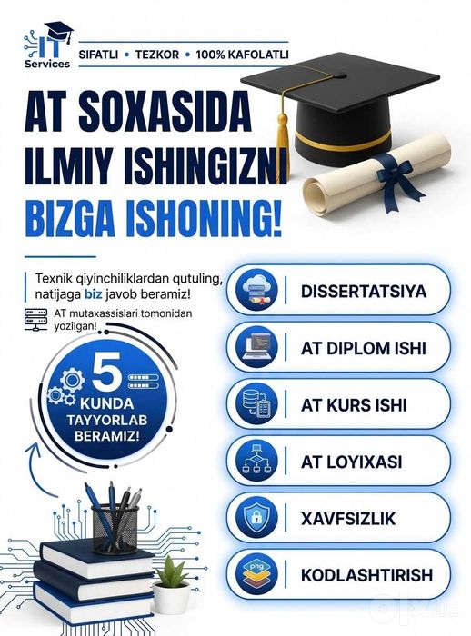 IT bo'yicha magistrlik, diplom va kurs ishlarini sifatli tayyorlaymiz!