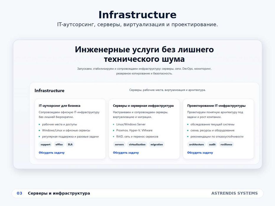 ASTRENDIS SYSTEMS DevOps, серверы и инфраструктура для бизнеса