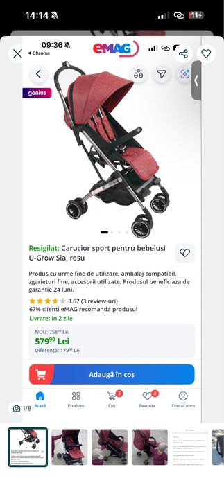 Carucior aproape nou + husa de calatorie tip ghiozdan