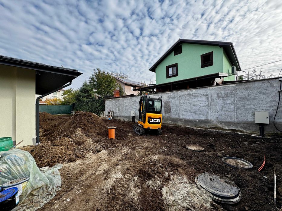 Servicii Mini excavator, săpături șanțuri apa,canalizare,curent,drena