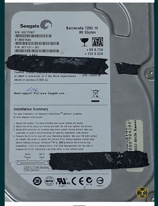 Жесткий диск HDD Seagate Barracuda 80GB 3.5 SATA ST380013AS