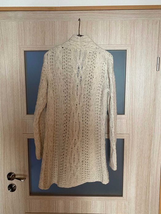 Zara Дамска Жилетка Дълга Размер S Бяла Плетена