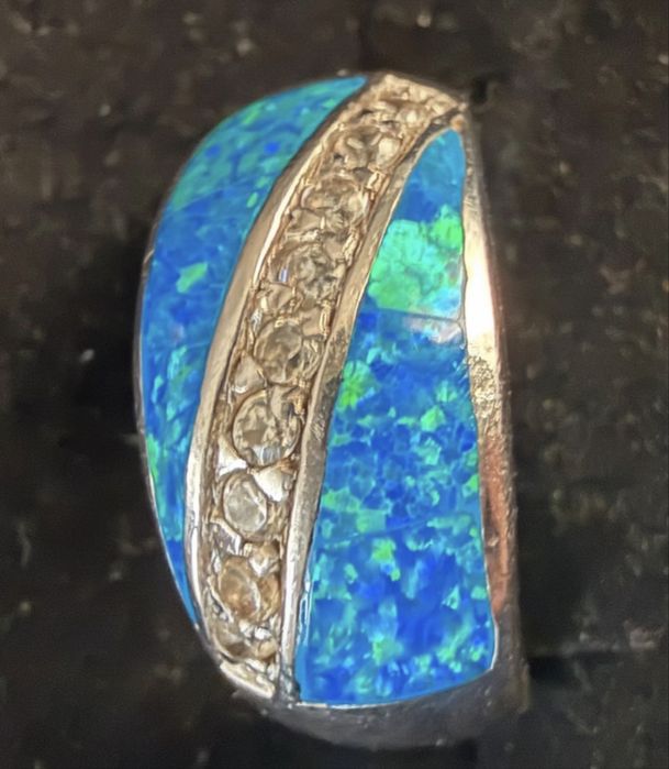 Inel argint 925 cu inlay de opal cu zirconiu