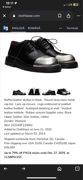 Pantofi piele vitel marsell Marsèll Black Alluce Derbys