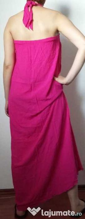 Rochie maxi de plaja sau casual roz aprins snur panglica elastic