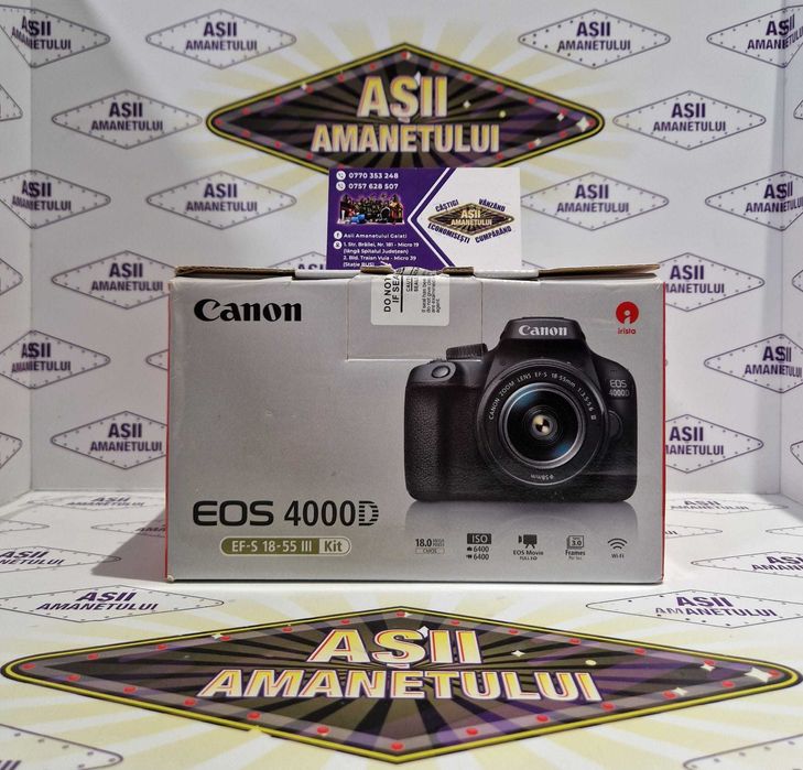 Aparat foto CANON EOS 4000D, 18 MP, Wi-Fi + Obiectiv 18-55mm, Nou