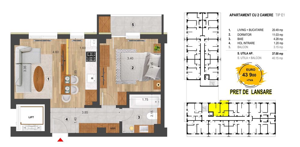Ap 2 camere 40mp | Finalizat | Comision zero | Eroilor Residence