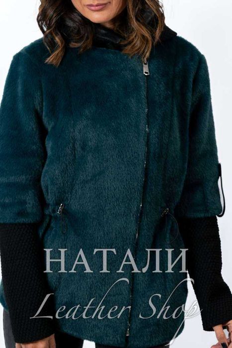 Дамско ексклузивно палто от алпака с косъм Диана Petrol