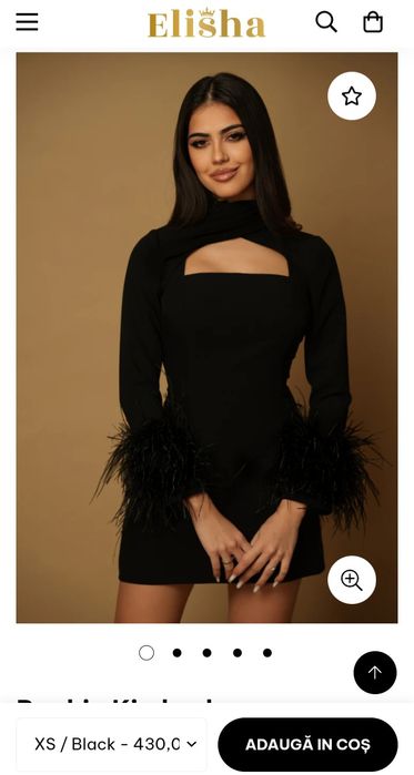 Rochie neagră cu pene naturale la mâini