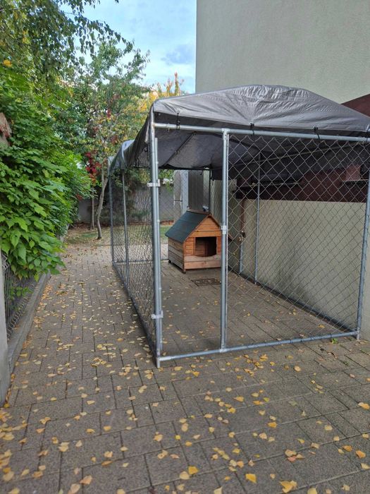 Padoc de exterior cu prelata pentru caini, 382 × 192 × 225 cm