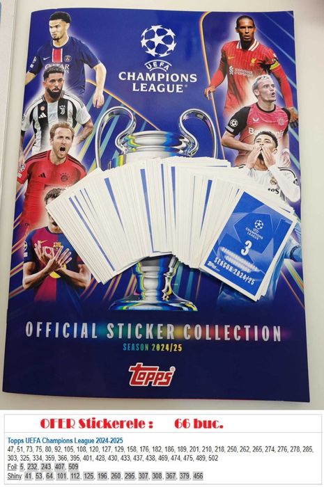 Set stickere Topps Uefa Champions League 2024/25 (66 buc)