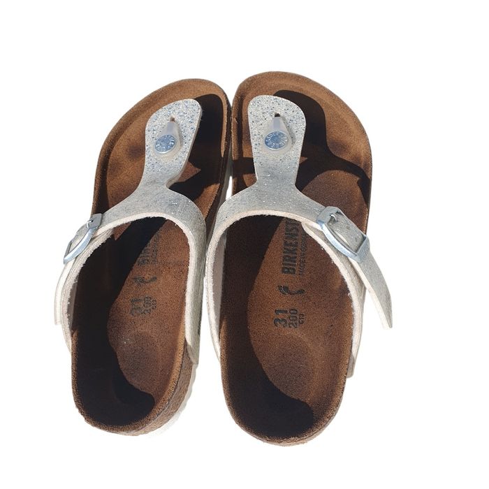 Papuci 31 Birkenstock Gizeh fete, sandale cu bareta intre degete, argintiu cu sclipici