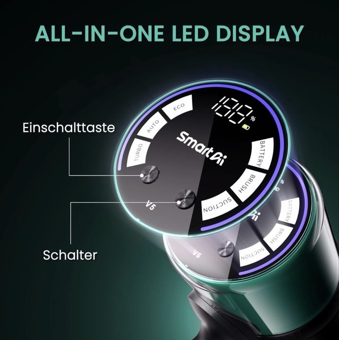 Нова SmartAI V5  безжична прахосмукачка, 55 Kра/600 W/80 мин.