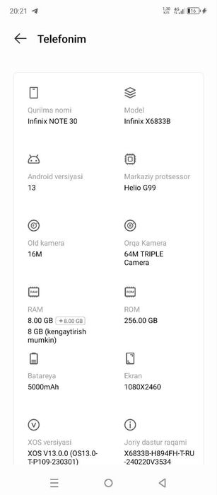 Infinix note 30 8+8/256