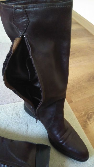 Cizme piele naturala maron, 37, aprox. 23,5 cm, Rochita neagra, 40