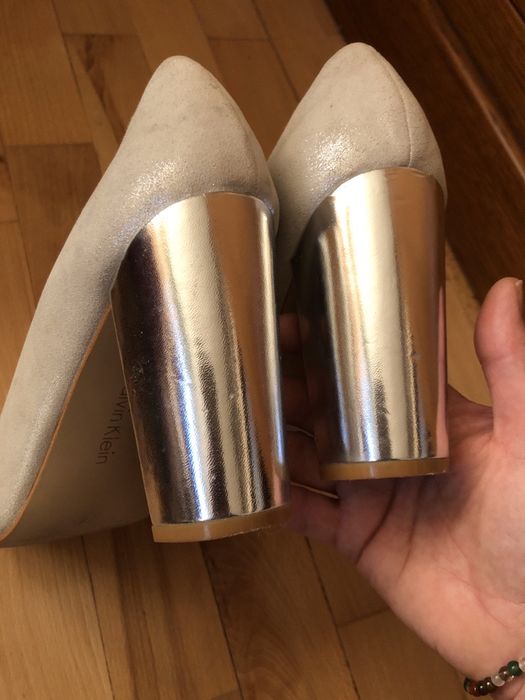 Pantofi toc, Calvin Klein, argintii, 40