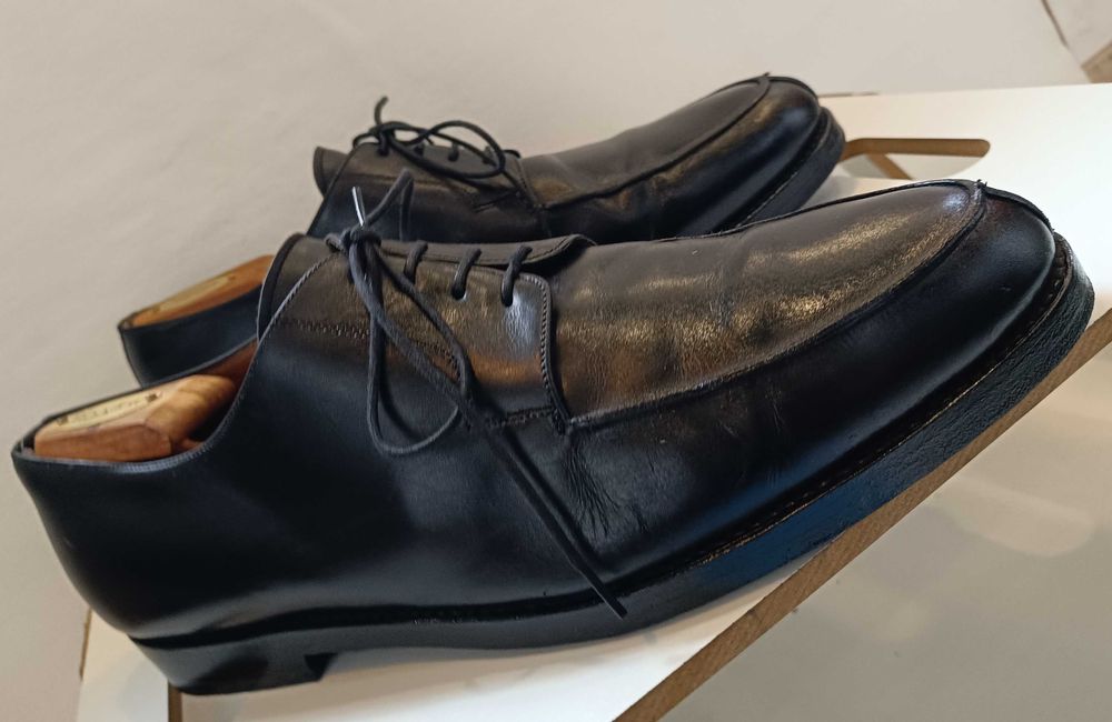 Pantofi derby 45 45.5 lucrati manual D. H. Pollak split toe piele nat