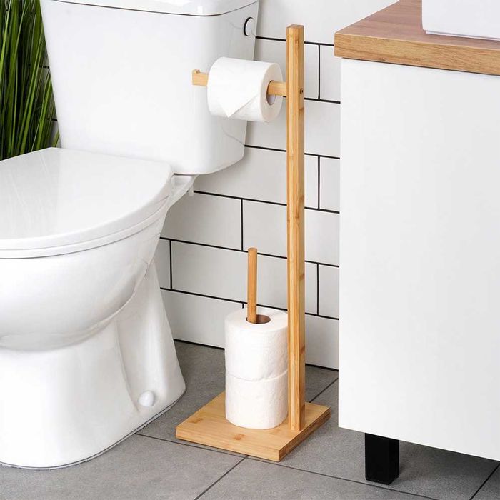 Стойка за тоалетна хартия с място за резервни ролки, бамбук 70 cm
