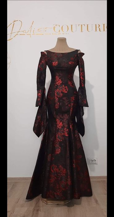 rochie couture sirenă negru & roșu  creație designer local • rochie elegantă premium • mărime S