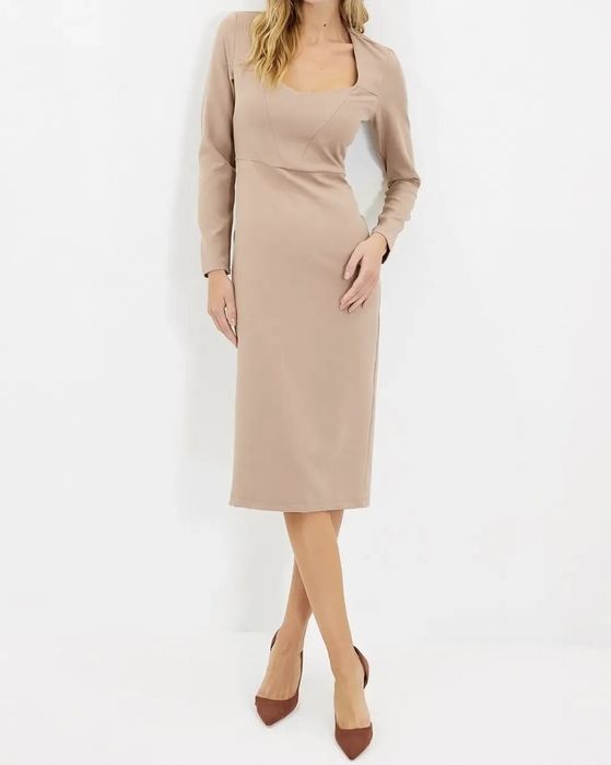 Rochie Trendyol midi bej tinuta office Primavara/ Toamna