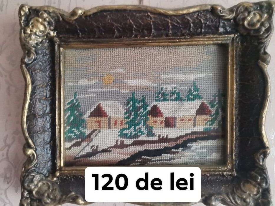 Tablouri brodate și pictate pe lemn