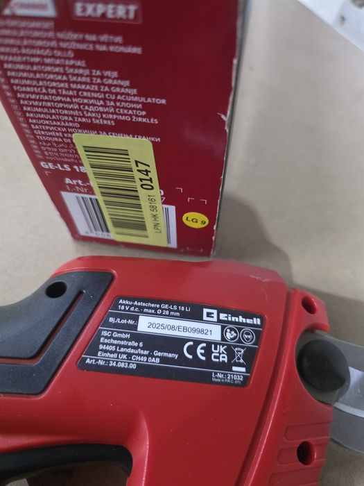 Foarfeca de gradina cu acumulator 18V Einhell GE-LS 18 Li-Solo fara acumulator