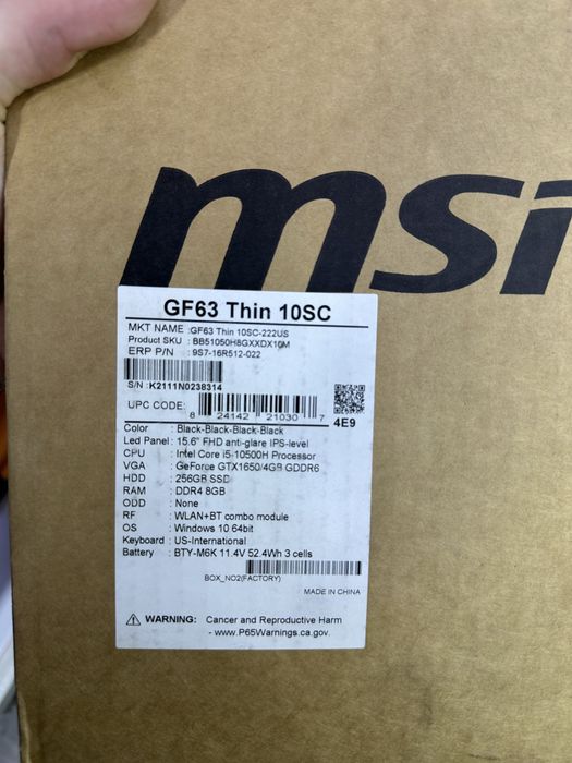 MSI noutbook COREI 5  16/50