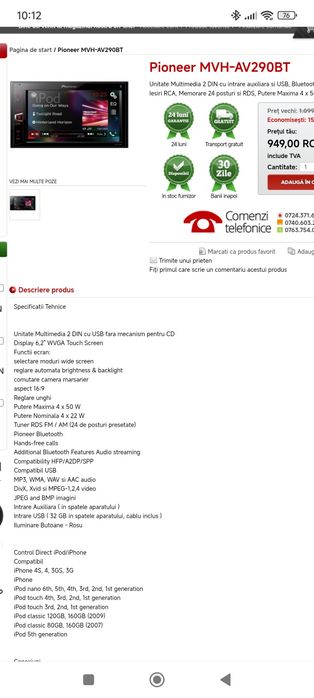 Pioneer mvh av290bt Bluetooth usb microfon extern nu Alpine Kenwood