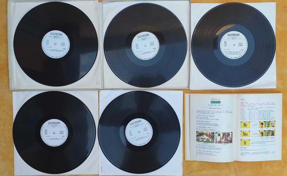 manual vechi curs limba engleza, franceza cu vinil discuri Electrecord