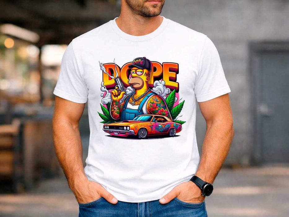 Мъжка тениска с арт принт Homer Simpson DOPE