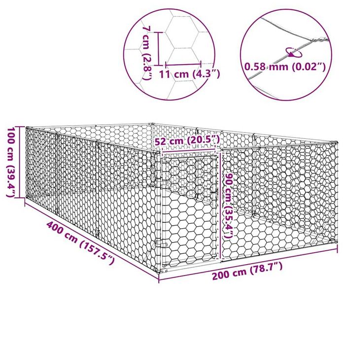 Cușcă pentru câini de exterior cu ușă 2x4x1 m, oțel galvanizat VidaXL