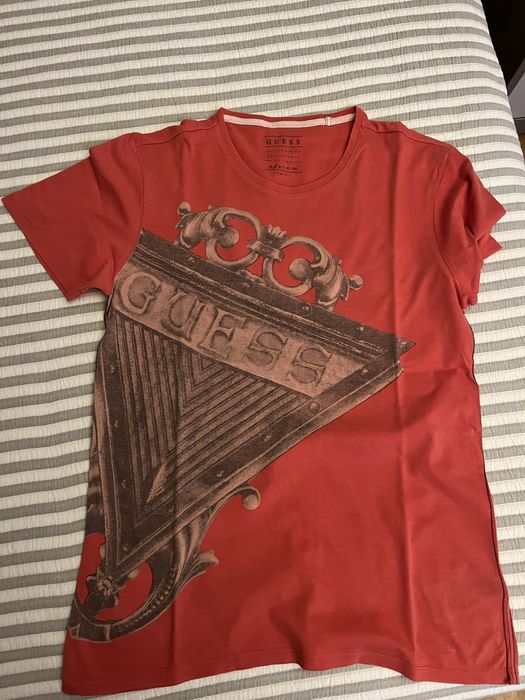 Tricou Guess alb/portocaliu
