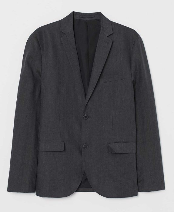 H&M - 2 costume vara premium slim fit din in 100% mar. 50/52 [talie 90-100 cm], gri/verde-kaki, noi