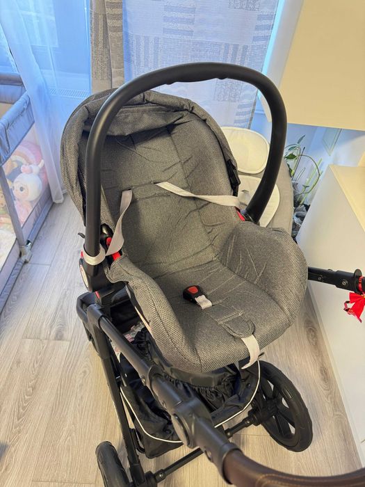 Cărucior pentru bebeluși 3 în 1 luxos, cu cadru din aluminiu