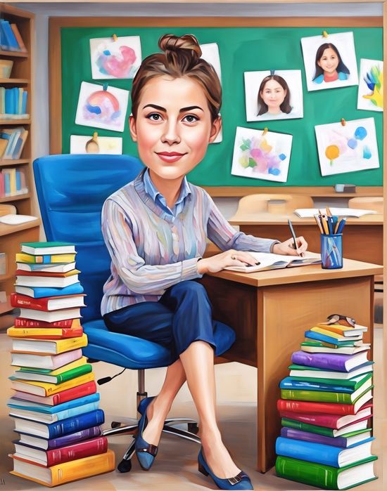 Забавна дигитална карикатура за учител – уникален подарък с рамка