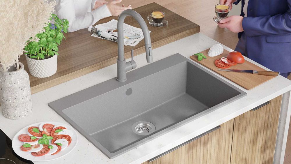 сива кухненска мивка от гранит Рига 80 XXL 780 x 500 мм