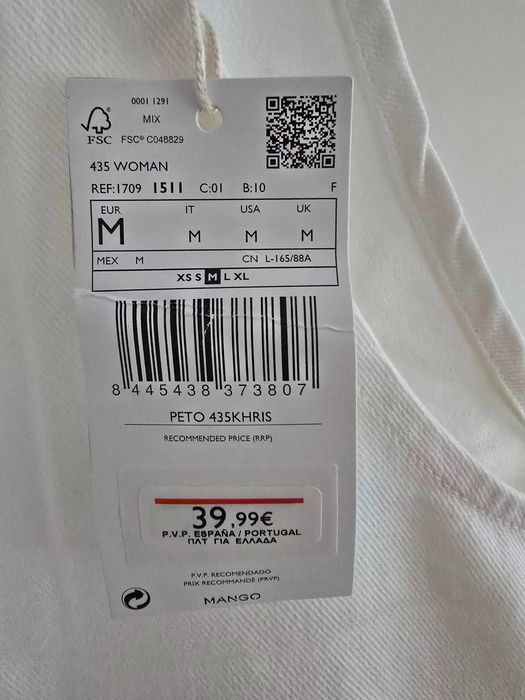 Нов гащеризон Mango Khris Dungarees White Regular Fit