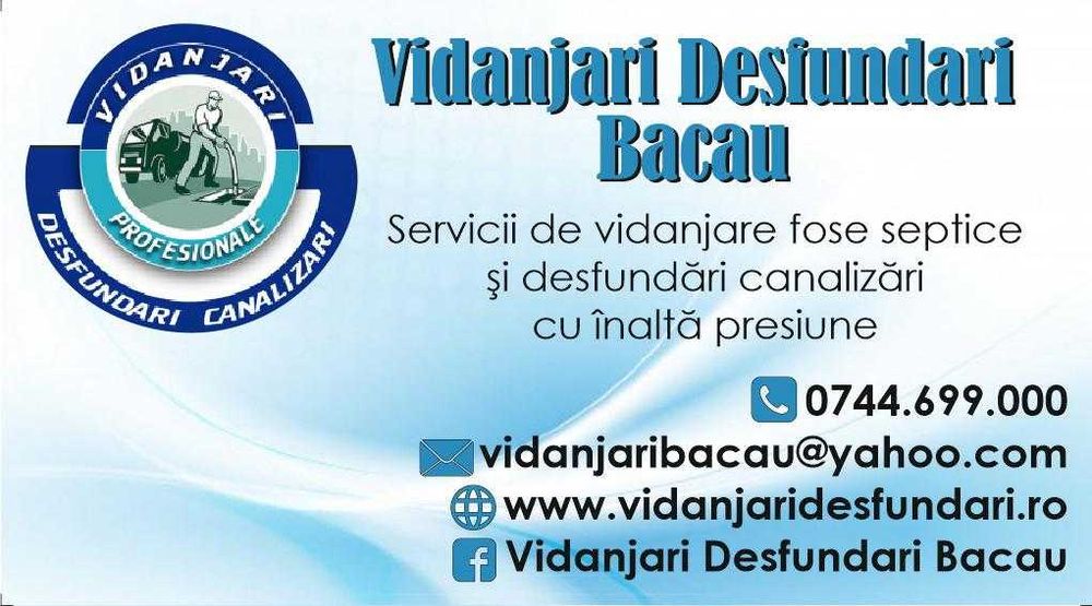 Vidanjari Bacau, desfundare  canalizare, vidanjare fose septice