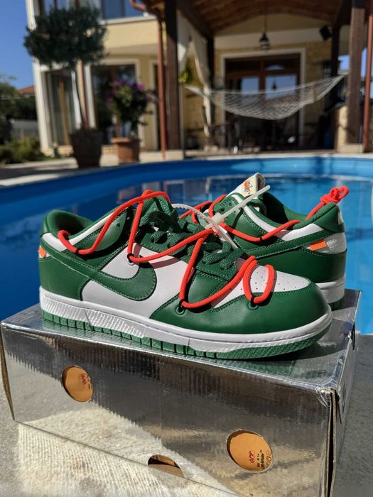 Nike Dunk Low Off-White Pine Green Кецове 45 EUR + Кутия
