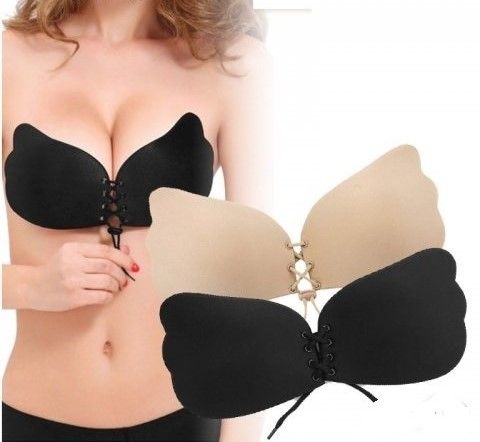 Силиконов сутиен без презрамки с повдигащ ефект черен/телесен A/B/C/D