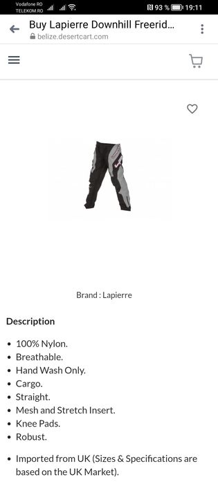 Pantaloni LAPIERRE by LAFUMA MTB BMX 44  cred S băieți ca noi