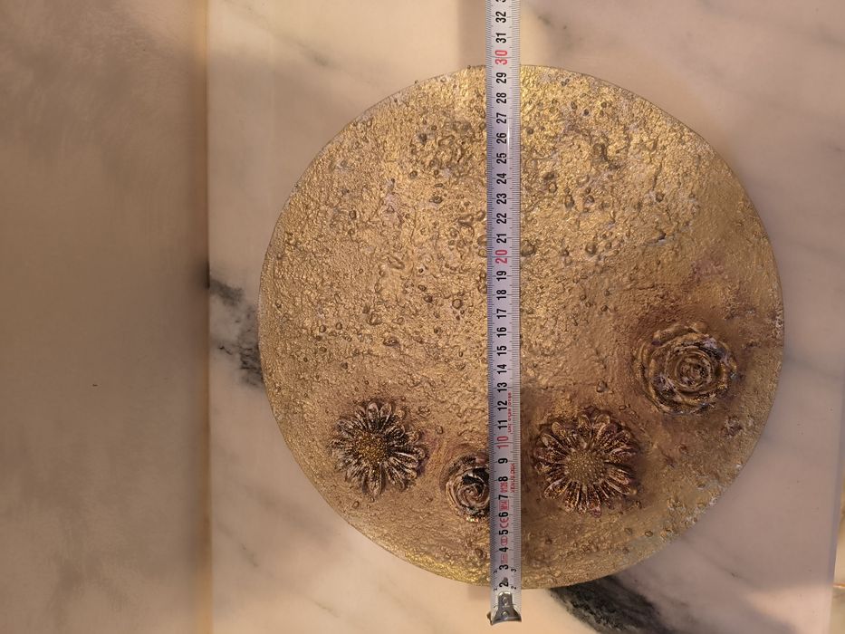 Tablou handmade cu flori ceramice si finsaj bronz