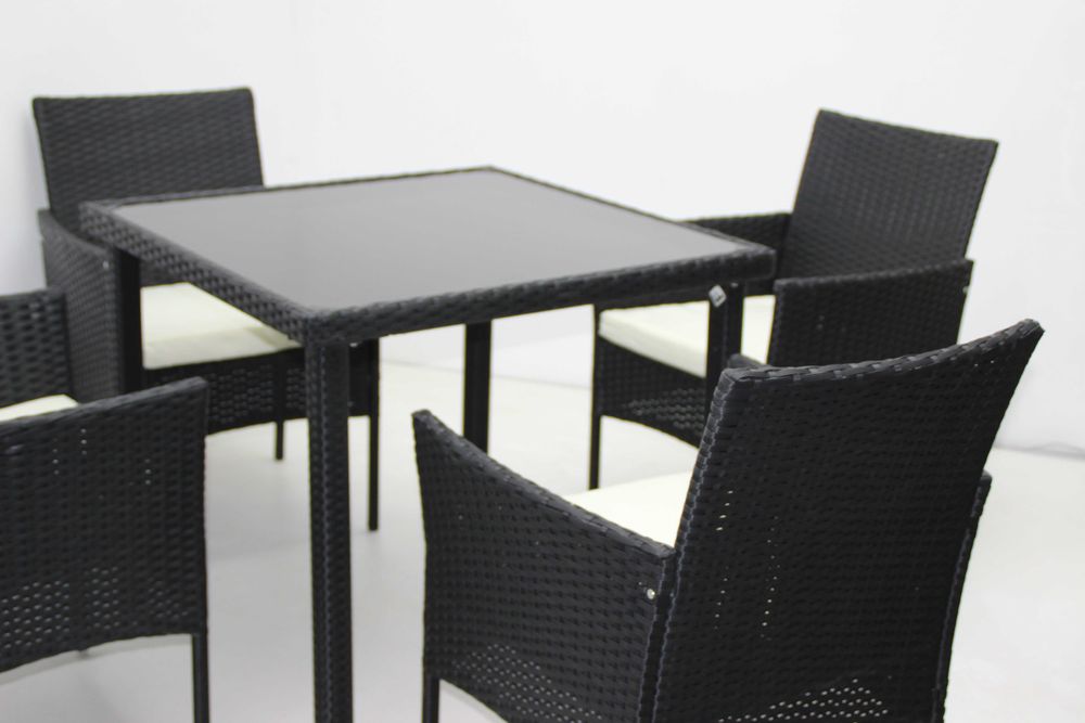 Градински Мебели От Ратан - Комплект 4 Части - Черен/Кафяв